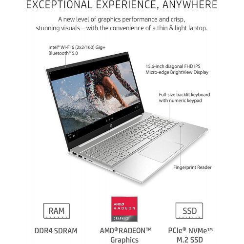  Amazon Renewed HP 2021 Pavilion Laptop, 15.6inch FHD IPS Display, AMD Ryzen 7 5700U, 16GB RAM, 512GB SSD, Webcam, B&O Audio, WiFi 6, Bluetooth,Fingerprint, Numeric Keypad, Win 10 Home (Renewed) N