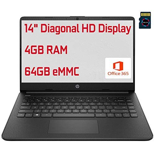  Amazon Renewed HP Steam 14 Premium Business Laptop Computer 14 Diagonal HD Display Intel Celeron N4020 4GB RAM 64GB eMMC WiFi HDMI USB-C Webcam Win 10 (Jet Black) + Delca 16GB Micro SD Card (Rene