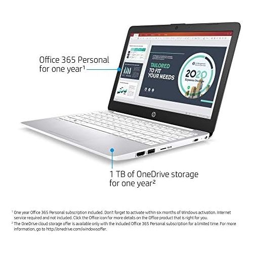  Amazon Renewed HP Stream 11-inch HD Laptop, Intel Celeron N4000, 4 GB RAM, 32 GB eMMC, Windows 10 Home in S Mode with Office 365 Personal for 1 Year (11-ak0020nr, Diamond White) (Renewed)