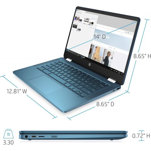  Amazon Renewed Laptop HP X360 14a Chromebook 14 HD Touchscreen, Entertaining from Any Angle Intel Celeron, 4GB DDR4 64GB eMMC WiFi Webcam Stereo Speakers Bluetooth 4.2 Chrome Blue Metallic Color