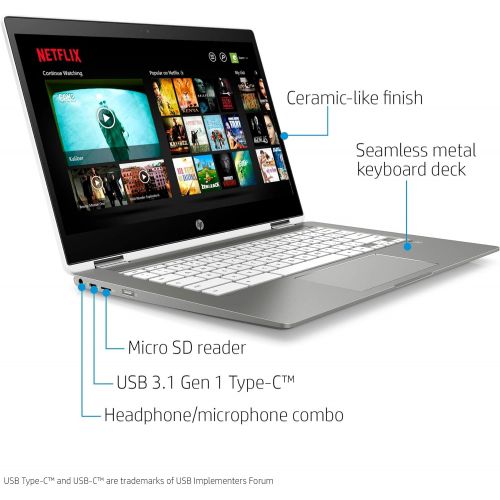  Amazon Renewed HP Chromebook X360 14-Inch HD Touchscreen Laptop, Intel Celeron N4000, 4 GB RAM, 32 GB eMMC, Chrome (14b-ca0010nr, Ceramic White/Mineral Silver) (Renewed)