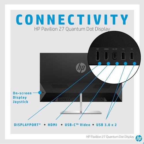  Amazon Renewed HP Pavilion 27 Quantum Dot Display, VESA Certified HDR, Quantum Dot Resolution, DCI-P3 Technology, Ultra-Thin Design (5DQ99AA) (Renewed)