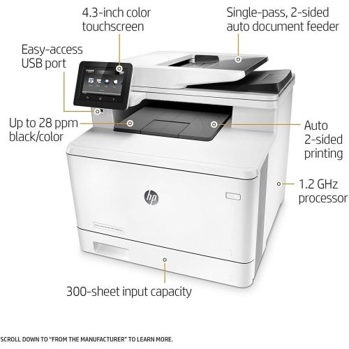  Amazon Renewed HP Laserjet Pro M477fdn Multifunction Color Laser Printer with Built-in Ethernet & Duplex Printing (CF378A) (Renewed)