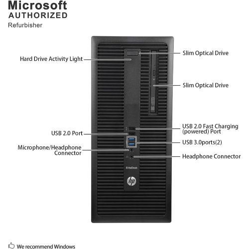  Amazon Renewed HP EliteDesk 800 G2 6th Gen Tower Business Desktop Computer, Intel Core i5 6500 up to 3.6GHz, 16G DDR4, 120G SSD + 2T, DVD, WiFi, USB 3.0, VGA, DP, Win 10 Pro 64-Bit Supports EN/ES