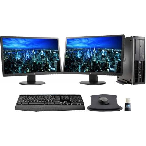  Amazon Renewed HP Elite 8300 PC with 2 x 24 inch 24UH Monitors, Wireless Keyboard and, Gel Pad, WiFi, Intel i5, 8GB, 480GB SSD Storage, Windows 10 (Renewed)