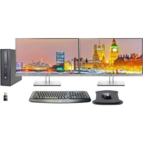  Amazon Renewed HP EliteDesk 800 G1 SFF Desktop with Intel Core i5-4570, 8GB DDR3, 250GB SSD, 2 x HP 24 Inch Monitors, Keyboard, Mouse, Mousepad, WiFi, and Windows 10 (Renewed)