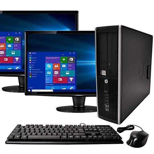  Amazon Renewed HP Elite Desktop Computer Intel Quad Core i5 3.1-GHz, 8 GB Ram, 1 TB, Dual 19in LCD Monitors, DVD, WiFi, Bluetooth, Windows 10 (Renewed)