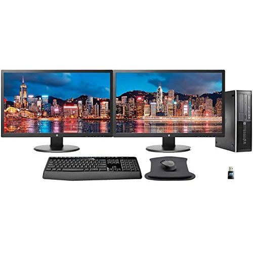  Amazon Renewed HP Elite 8300 PC with 2 x 24 HP Monitors, Wireless Keyboard and, WiFi, Gel pad, Intel i5, 8GB, 480GB SSD Storage, Windows 10 (Renewed)