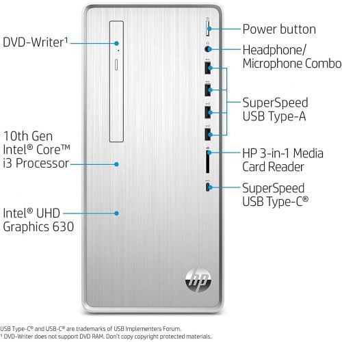  Amazon Renewed HP Pavilion Desktop 1TB HDD 16GB Optane, 3.6GHz i3-10100 Quad-Core (4GB RAM, DVD-R, Intel UHD Graphics 630, Windows 10 Home) Silver, TP01-1227c (9EF10AA) (Renewed)