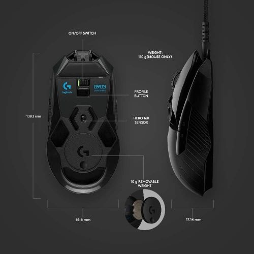  Amazon Renewed Logitech G903 Hero 16K Sensor Lightspeed Wireless Gaming Mouse (Renewed)