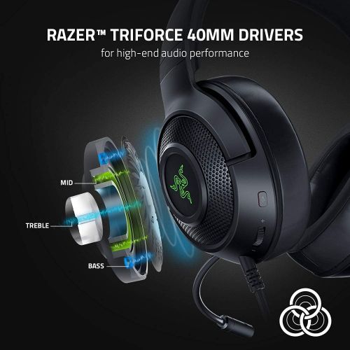  Amazon Renewed Razer Kraken V3 X Gaming Headset: 7.1 Surround Sound - Triforce 40mm Drivers - HyperClear Bendable Cardioid Mic - Chroma RGB Lighting - for PC - Classic Black (Renewed)