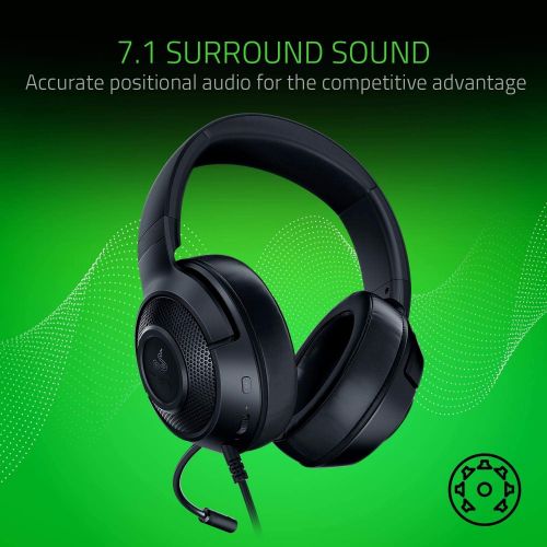  Amazon Renewed Razer Kraken X Ultralight Gaming Headset: 7.1 Surround Sound Capable - Lightweight Frame - Bendable Cardioid Microphone - For PC, Xbox, PS4, Nintendo Switch - Black (Renewed)