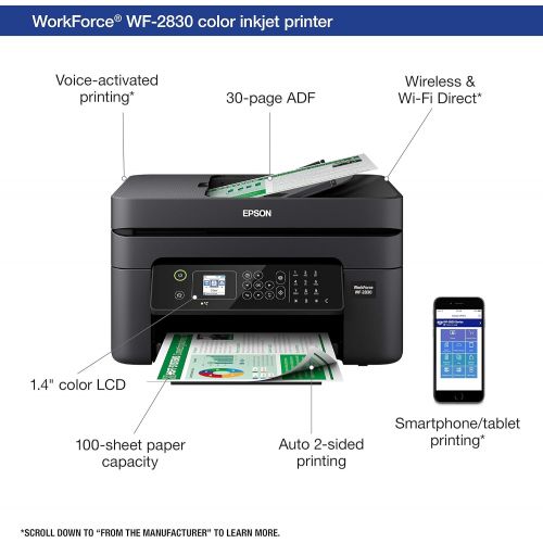  Amazon Renewed Epson Workforce WF-2830 All-in-One Wireless Color Printer with Scanner, Copier and Fax (Renewed)