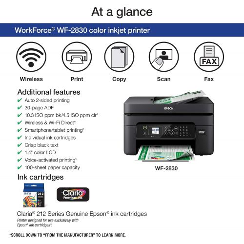  Amazon Renewed Epson Workforce WF-2830 All-in-One Wireless Color Printer with Scanner, Copier and Fax (Renewed)