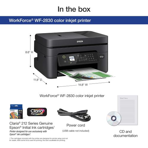  Amazon Renewed Epson Workforce WF-2830 All-in-One Wireless Color Printer with Scanner, Copier and Fax (Renewed)