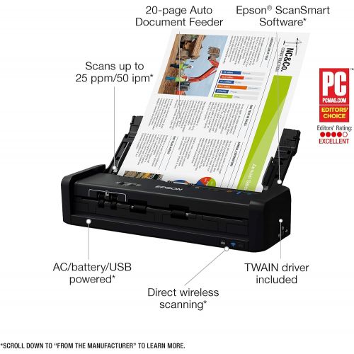  Amazon Renewed Epson Workforce ES-300W Wireless Color Portable Document Scanner with ADF for PC and Mac, Sheet-fed and Duplex Scanning (Renewed)