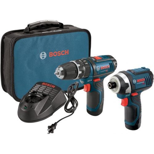  Bosch CLPK241-120-RT 12V MAX Cordless Lithium-Ion 3/8 in. Hammer Drill & Impact Driver Combo Kit (Renewed)