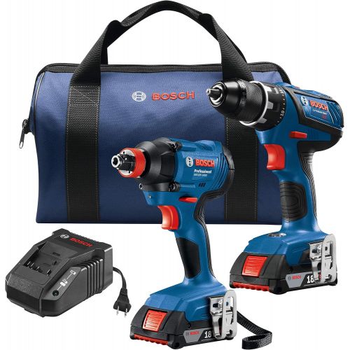  Amazon Renewed Bosch GXL18V-232B22 18V 2-Tool Kit with 1/2 In. Compact Tough Drill/Driver, 1/4 In. and 1/2 In. Two-In-One Bit/Socket Impact Driver and (2) 2.0 Ah Batteries (Renewed)