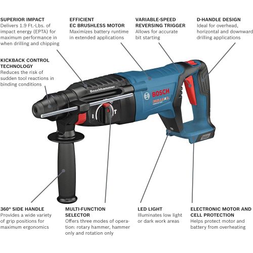  Amazon Renewed Bosch GBH18V-26DN 18V EC Brushless SDS-plus Bulldog 1 In. Rotary Hammer (Bare Tool) (Renewed)