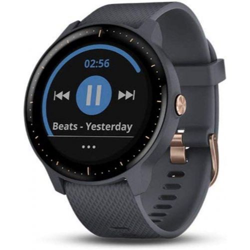  Amazon Renewed Garmin Vivoactive 3 Music, Multisport GPS Watch with Music Storage, Built-in Sports Apps, Automatic Sync and Supports Spotify, Granite Blue with Rose Gold Hardware (Renewed)