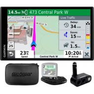 Amazon Renewed Garmin 010-N2038-02 Drivesmart 65T GPS Navigator  (Renewed) Bundle with Dual DC12V/24V Electronic Multifunction Car Socket, Universal Weighted & Deco Gear Hard EVA Case with Zippe