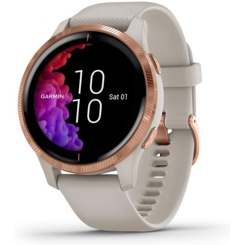  Amazon Renewed Garmin Venu, GPS Smartwatch with Bright Touchscreen Display, Features Music, Body Energy Monitoring, Animated Workouts, Pulse Ox Sensor and More, Rose Gold with Tan Band (Renewed)