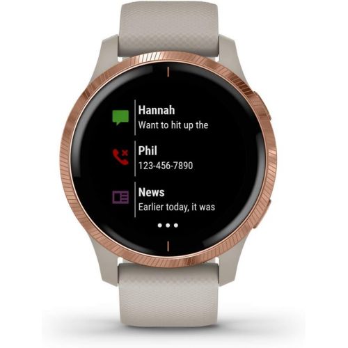  Amazon Renewed Garmin Venu, GPS Smartwatch with Bright Touchscreen Display, Features Music, Body Energy Monitoring, Animated Workouts, Pulse Ox Sensor and More, Rose Gold with Tan Band (Renewed)