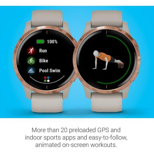  Amazon Renewed Garmin Venu, GPS Smartwatch with Bright Touchscreen Display, Features Music, Body Energy Monitoring, Animated Workouts, Pulse Ox Sensor and More, Rose Gold with Tan Band (Renewed)