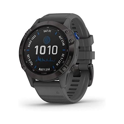  Amazon Renewed Garmin f?nix 6 Pro Solar, Solar-powered Multisport GPS Watch, Advanced Training Features and Data, Black with Slate Gray Band (Renewed)