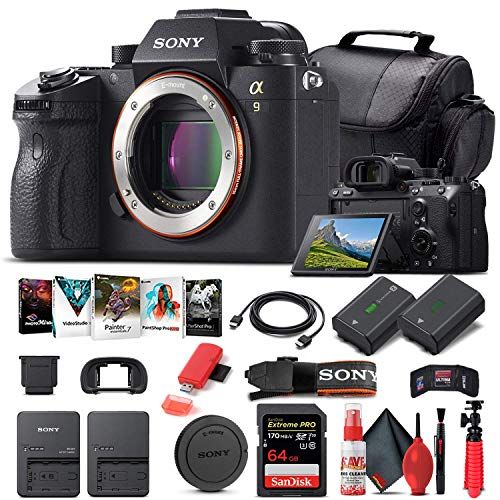  Amazon Renewed Sony Alpha a9 Mirrorless Digital Camera (Body Only) (ILCE9/B) + 64GB Memory Card + NP-FZ-100 Battery + Corel Photo Software + Case + External Charger + Card Reader + HDMI Cable + M