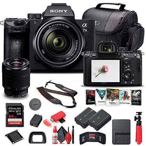  Amazon Renewed Sony Alpha a7 III Mirrorless Digital Camera with 28-70mm Lens (ILCE7M3K/B) + 64GB Memory Card + NP-FZ-100 Battery + Corel Photo Software + Case + External Charger + Card Reader + M