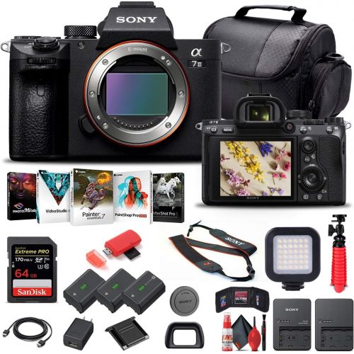  Amazon Renewed Sony Alpha a7 III Mirrorless Digital Camera (Body Only) (ILCE7M3/B) + 64GB Memory Card + 2 x NP-FZ-100 Battery + Corel Photo Software + Case + Card Reader + LED Light + More (Renew