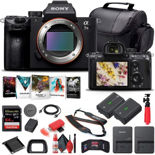  Amazon Renewed Sony Alpha a7 III Mirrorless Digital Camera (Body Only) (ILCE7M3/B) + 64GB Memory Card + NP-FZ-100 Battery + Corel Photo Software + Case + External Charger + Card Reader + HDMI Cab