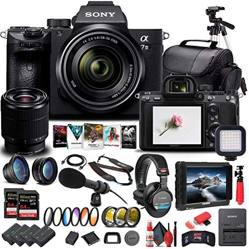  Amazon Renewed Sony Alpha a7 III Mirrorless Digital Camera with 28-70mm Lens (ILCE7M3K/B) + 4K Monitor + Headphones + Pro Mic + 2 x 64GB Memory Card + 3 x NP-FZ-100 Battery + Corel Photo Software