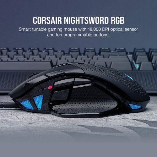  Amazon Renewed Corsair Nightsword RGB, Performance Tunable FPS/MOBA Gaming Mouse, Black, Backlit RGB LED, 18000 DPI, Optical (Renewed)