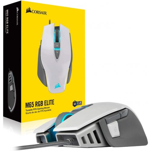  Amazon Renewed CORSAIR M65 ELITE RGB - FPS Gaming Mouse - 18,000 DPI Optical Sensor - Adjustable DPI Sniper Button - Tunable Weights - White (Renewed)