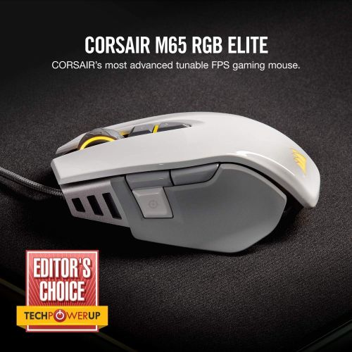  Amazon Renewed CORSAIR M65 ELITE RGB - FPS Gaming Mouse - 18,000 DPI Optical Sensor - Adjustable DPI Sniper Button - Tunable Weights - White (Renewed)