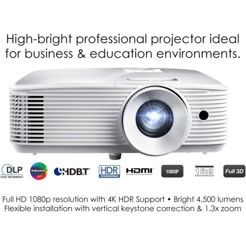  Amazon Renewed Optoma EH412 1080P HDR DLP Professional Projector Super Bright 4500 Lumens Business Presentations, Classrooms, and Meeting Rooms 15000 Hour Lamp Life 4K HDR Input Speaker Built in