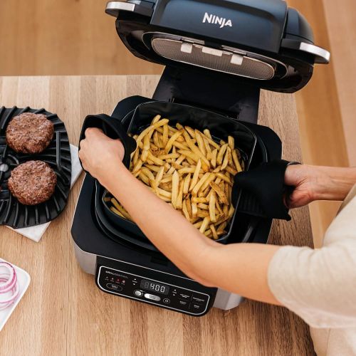  Amazon Renewed Ninja Foodi Pro 5-in-1 Integrated Smart Probe and Cyclonic Technology Indoor Grill, Air Fryer, Roast, Bake, Dehydrate (AG400), 10 X 10, Black and Silver (Renewed)