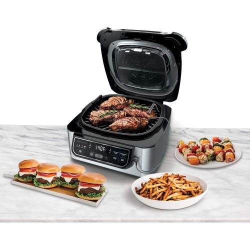  Amazon Renewed Ninja Foodi Pro 5-in-1 Integrated Smart Probe and Cyclonic Technology Indoor Grill, Air Fryer, Roast, Bake, Dehydrate (AG400), 10 X 10, Black and Silver (Renewed)