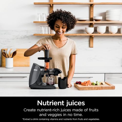  Amazon Renewed Ninja JC101 Cold Press Pro Compact Powerful Slow Juicer with Total Pulp Control and Easy Clean, Graphite, 13.78 in L x 6.89 in W x 14.17 in H (Renewed)