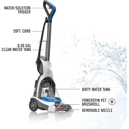  Amazon Renewed Hoover PowerDash Pet Compact Carpet Cleaner, Shampooer Machine, Lightweight, with Storage Mat, FH50750, Blue (Renewed)