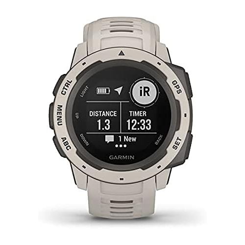  Amazon Renewed Garmin 010-02064-01 Instinct, Rugged Outdoor Watch with GPS, Features GLONASS and Galileo, Heart Rate Monitoring and 3-axis Compass, Tundra, 1.27 inches (Renewed)
