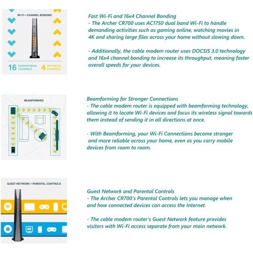 [아마존베스트]Amazon Renewed TP-Link Archer CR700 16x4 DOCSIS3.0 AC1750 Wireless Wi-Fi Cable Modem Router (Renewed)