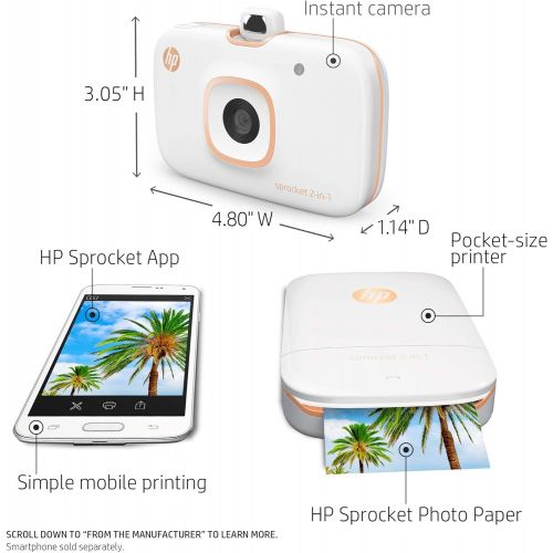  [아마존베스트]Amazon Renewed HP Sprocket 2-in-1 Portable Photo Printer & Instant Camera, print social media photos on 2x3 sticky-backed paper (2FB96A) (Renewed)