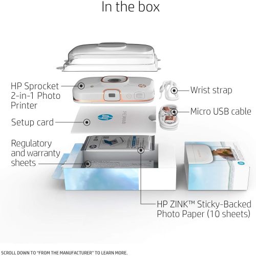  [아마존베스트]Amazon Renewed HP Sprocket 2-in-1 Portable Photo Printer & Instant Camera, print social media photos on 2x3 sticky-backed paper (2FB96A) (Renewed)