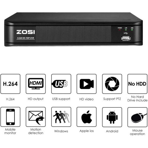  [아마존베스트]Amazon Renewed ZOSI 720p 8 Channel Security DVR System HD-TVI 1080P Lite Video, QR Code Scan Remote Access, Hybrid Capability 4-in-1(Analog/AHD/TVI/CVI) DVR Recorder Security Camera (Renewed)