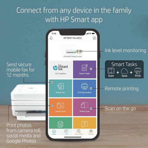  Amazon Renewed HP Envy Pro 6452 Wireless All-in-One Color Inkjet Printer, Mobile Print, Scan & Copy, Instant Ink Ready, 5SE47A (Renewed)