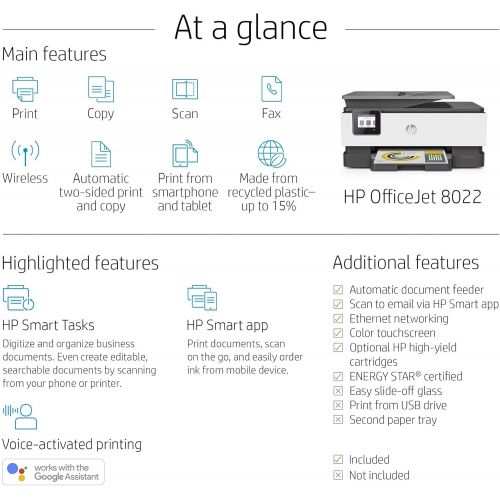  Amazon Renewed HP OfficeJet 8022 Wireless All-in-One Color Inkjet Printer, Scan, Copy and Fax, 3UC65A (Renewed)