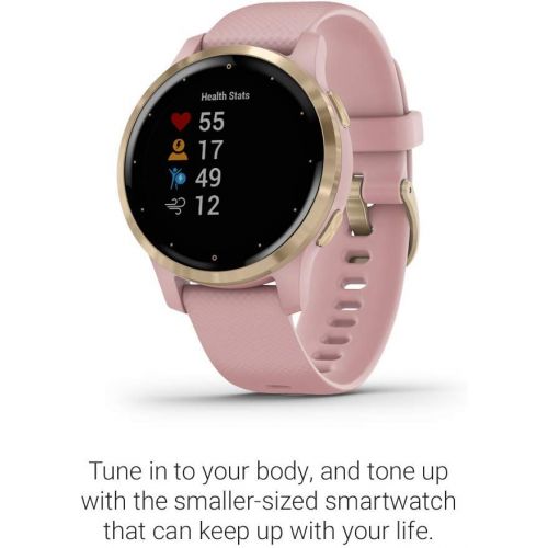  Amazon Renewed Garmin vivoactive 4S, Smaller-Sized GPS Smartwatch, Features Music, Body Energy Monitoring, Animated Workouts, Pulse Ox Sensors and More, Light Gold with Light Pink Band (Renewed)